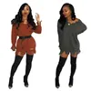 Fashion Sexy Casual Solid Color Sweater Beggar Outfit Women Dress Without Belt