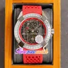 RRF EPIC-X EX100.43.ld.op.ald4at Automatic Tourbillon Męskie Zegarek 44mm Steel Case Baguette Plac Cut Diamenty Bezel Koszulki Red Guma Zegarki TimeZonewatch