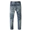 Men's Jeans Men's Quality Clothing High Fashion Blue Torn Patch Patchwork Complex Wash Men Pants Size 40