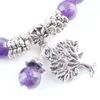 Wojiaer Naturstein Rosenquarz Amethyst Perlen Stränge Bracelets Baum des Lebens Mala Round Perlen Reiki Armreifen Mode Männer Frauen Schmuck Bk324