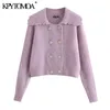KPytomoa mulheres moda Botão de malha cardigan suéter vintage manga comprida feminina outerwear chique tops 210812