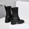 Mulheres Betty PVC Rainboots Modas de Borracha Soled Soled Meia Boot Top Designer Senhoras Plataforma Salto Moda Botas