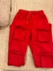 Kadın Kırmızı Yığılmış Sweatpants Yüksek Bel Eşofman Y2K Harajuku Joggers Streetwear Mall Goth Kargo Pantolon Safari Pantolon 220311