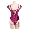 comeonlover bodies ladies spaghetti strap lace up body suit bodycon velvet marge size 7xl 1ピースボディスーツ服Re80604p 210306