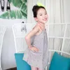 Girl's Dresses Summer Children's Retro Printed Gray Sleeveless Sling Dress Hanging Pure Cotton Shoulder Sweet And Cool Cute Boutique