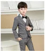 2020 Tweed Cinza Manta Menino Terno 3 Peças Definir Slim Fit Crianças Prom casamento Ternos Blazer Kid Smoking Para Calças de Casaco De Casamento Colete X0909