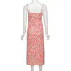2021 Bohemia Beach Drukuj Ołówek Spódnica Letnie Pończochy Dress Moda Kwiatowa Koronkowa Sukienka średnia Dress Y1006