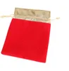 Wholesale 25ピース12x15cm赤いベルベットゴールドトリムドローストリングジュエリーギフトクリスマス/結婚式のひも巾着バッグポーチパーティー