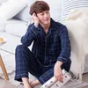 Mens Pajamas 남성 잠자기 면화 Pajama 가을 Pijama Hombre Mens 잠자기 격자 잠자기 소매가 잠옷 플러스 크기 T200813