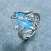 Anéis de casamento bonito feminino azul fogo opala pedra anel minimalista cor prata para mulheres promessa zircon oco engagement3094344