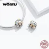 WOSTU 925 Sterling Argent Coloré Joyeux Éléphant Perles Émail Charmes Fit Original Bracelet Pendentif Bijoux De Mode Cadeau FNC095 Q0531