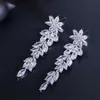 Luxury Marquise Cluster Flower Shape Cubic Zirconia Long Ciondola Orecchini pendenti per spose Gioielli da sposa CZ432 210714