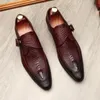 Grande taille EUR46 boucle Crocodile Grain noir/marron/vin rouge hommes chaussures d'affaires en cuir véritable chaussures habillées de bal