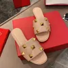 2021 women slippers Summer Beach Genuine leather rivet Slipper Flip Flops Sandals Woman Casual Flat Slides with box large size35-42