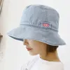 Women's Summer Retro Japanese Wash Jeans Fisherman Bucket Hats Literary Letter Embroidered Large Eaves Sunshade Caps