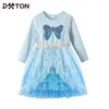 Dxton Girl Princess Dress 2022 Vinter Kid Tjejer Dress Star Tulle Barn Party Dress Butterfly Kostym Bomull Barnkläder G1215