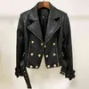 HIGH QUALITY est Designer Jacket Women's Lion Buttons Faux Leather Jacket Motorcycle Biker Jacket 211110