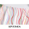 KPYTOMOA Women Chic Fashion Office Wear Color Striped Mini Skirt Vintage A Line Back Zipper With Lining Female Skirts Mujer 210619