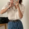 Vintage Streetwear Summer Office Lady Sale Retro Slim Femme Short Sleeves Women Chic Gentle Shirts Tops 210525