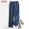 Tangada Fashion Women High Quality Loose Jeans Pants Long Trousers Strethy Waist Pockets Buttons Female 4C144 211129