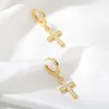 Hoop & Huggie Zirconia Cross Earrings Women Gold Plated Kpop Dainty Dangle Chic Bijoux Femme Sweet Earring Copper Hypoallergenic Jewelry