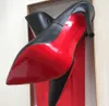 Buty designerskie pompki dla kobiet wysokie obcasy buty czerwone dno 8 cm 10 cm 12 cm spiczasty palca nago czarny patent skórzane buty ślubne damskie z torbą na kurz