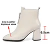 Meotina Winter Ankle Boots Women Natural Genuine Leather Square High Heel Short Boots Cow Leather Zipper Shoes Ladies Fall 34-39 210608