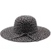 Simple pliable large bord disquette fille Fedoras chapeau large bord dôme chapeaux laine disquette femmes léopard Cloche casquette