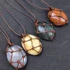 Natural Crystal Stone Rope Braided Handmade Pendant Necklaces With Chain For Women Girl Party Club Decor Energy Jewelry