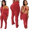 Women Three Piece Suit Set Designer Solid Colour Wool Coat Knotted Tight Split Pants Underwear Pants Ladies Sportwear 16 Colours