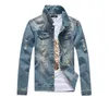 Men's Denim Jacket Korean Style Trendy Mind Blue Hole Coat Jeans Large Size Light-colored 210811