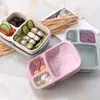 Boîte à lunch en paille de blé à 3 grilles Micro-ondes Bento Foods Grade Boîtes de santé Étudiant Portable Fruit Food Storage Container XVT0629