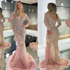 Pióro Luksusowe Syrenki Suknie Wieczorowe Koraliki Długie Rękawy Cekiny Koronkowe Aplikacje Kobiety Prom Dress Sweetheart Długość podłogi Robe de Soriee