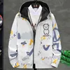 Outono de primavera Dois laterais desgaste com capuz windbreaker masculino jaqueta streetwear moda urso impresso hip hop outfits casaco grande tamanho 8xl 211214