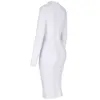Ocstrade kadınlar beyaz bandaj elbisesi bodycon gelenler seksi kesim yüksek boyun uzun kollu parti rayon bandaj midi elbise 201023346n