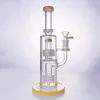 5mm Thick Glass Bong Birdcage Perc Hookahs Dab Rig Double Stereo Matrix Oil Rigs Bongs With Dry Herb Smoking Pipes Bowl Water Pipe Green Wax Straight Tube LBLX210401