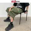 LAPPSTER Men Ins Korean Fashions Cargo Shorts Summer Black Pocket Multifunction Cropped Trousers Streetwear Sweatshorts 5XL 210714