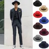 Herbst und Winter Damen Wide Brim Church Derby Top Hats Panama Filz Fedoras Hut für Männer Kunstwolle Jazz Cap im britischen Stil