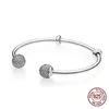 925 Sterling Fit Original Pandora Charms Heart T-Bar Cuff Сверкающий диск Clasp Bracelet Chain Women Jewelry339c