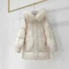 Parka rembourrée en coton veste femmes grand col en fourrure mi-long manteau rembourré épaissir duvet de canard 210531