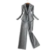 Jesień i zima damskie spodnie garnitur wysokiej jakości strój biznesowy casual czek damska kurtka z długim rękawem elegancka szeroka noga 210527
