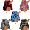 Kvinnor Hög midja 2-i-1 Sport Skorts Camouflage Pläterad Golfkjolar med Shorts X7ya