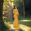 Långärmad Maxi Maternity Dress för Po Shoot Elegant monterad klänning Graviditet Baby Shower Kvinnor POGGE PROP 210721