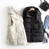カジュアルなソリッドカラーの女性のベストコットンフード付きの綿フード付き濃縮コートノースリーブの冬のベスト210817