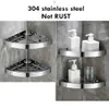 Bathroom Shower Corner Shelf SUS 304 Stainless Steel Shower Caddy Wall Mount Triangular Bathroom Floating Shelves with Hooks 210724