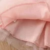 Sommar 3-6 8 10 12 år Barn Crew Neck Prom Broderi Floral Baby Ärmlös Princess Party Girl Lace Chiffon Belt Dress 210529