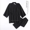 Kimono pyjamas set för samurai män bomull traditionell japanska toppbyxor ren färg casual andas yukata sleepwear 210812