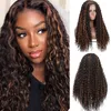 Syntetiska peruker Aisi Queens Long Curly Wig For Women Black Mixed Brown Middle Part hårfäste Högtemperatur Fiber9901750