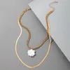 NEUE trendige weiße Blumen-Anhänger-Halskette für Frauen, mehrschichtige Gold-Metallkette, Choker-Halsketten, Gothic-Schmuck