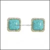Stud Earrings Jewelry Blue Color Resin Stones Earring Women Shiny Crystal Geometric Square Trendy Drop Delivery 2021 Pb0Sj